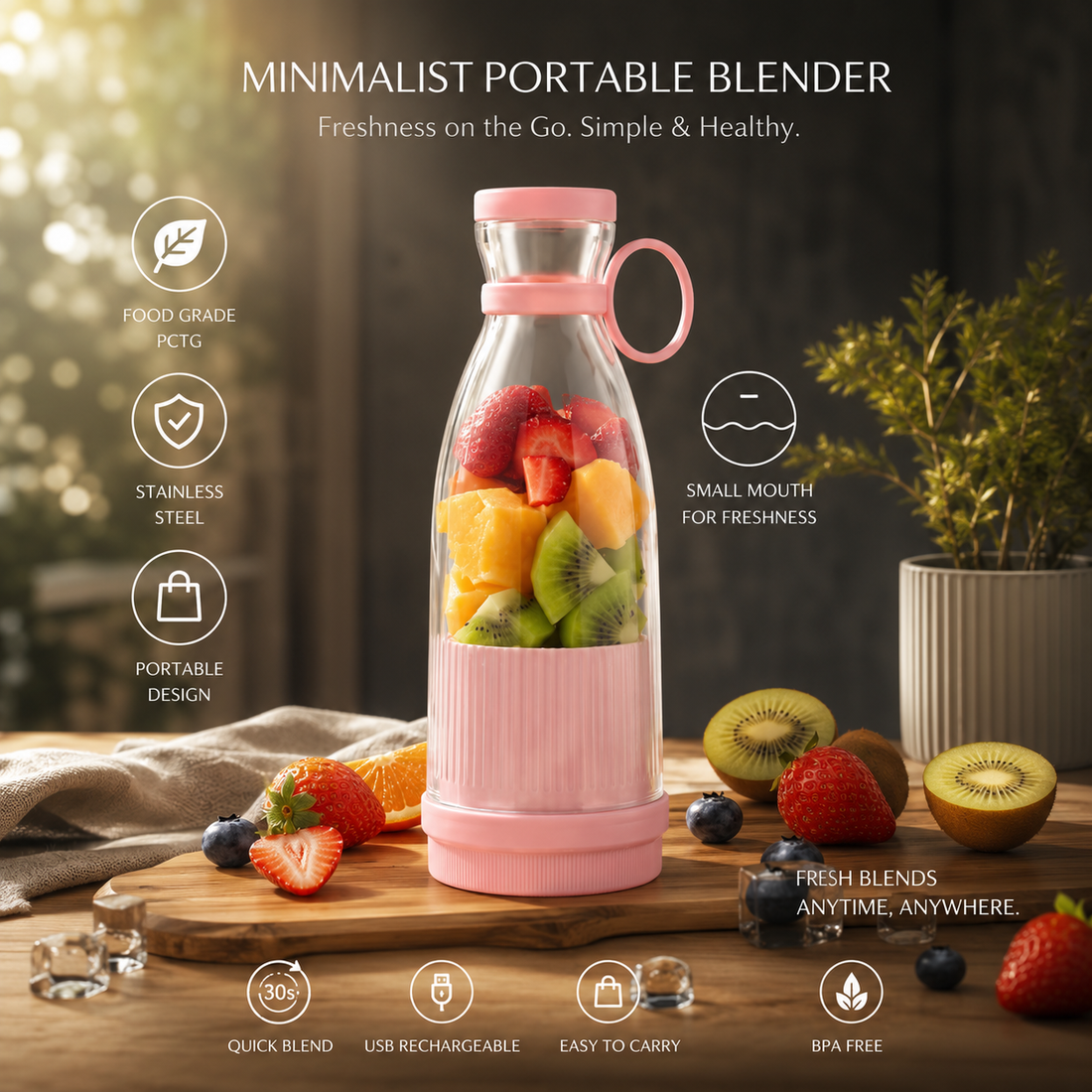 Portable Electric Juicer Cup with 6 Blades USB Mini Milkshake Blender Fresh Fruit Milk Mixing Tool for On-the-Go