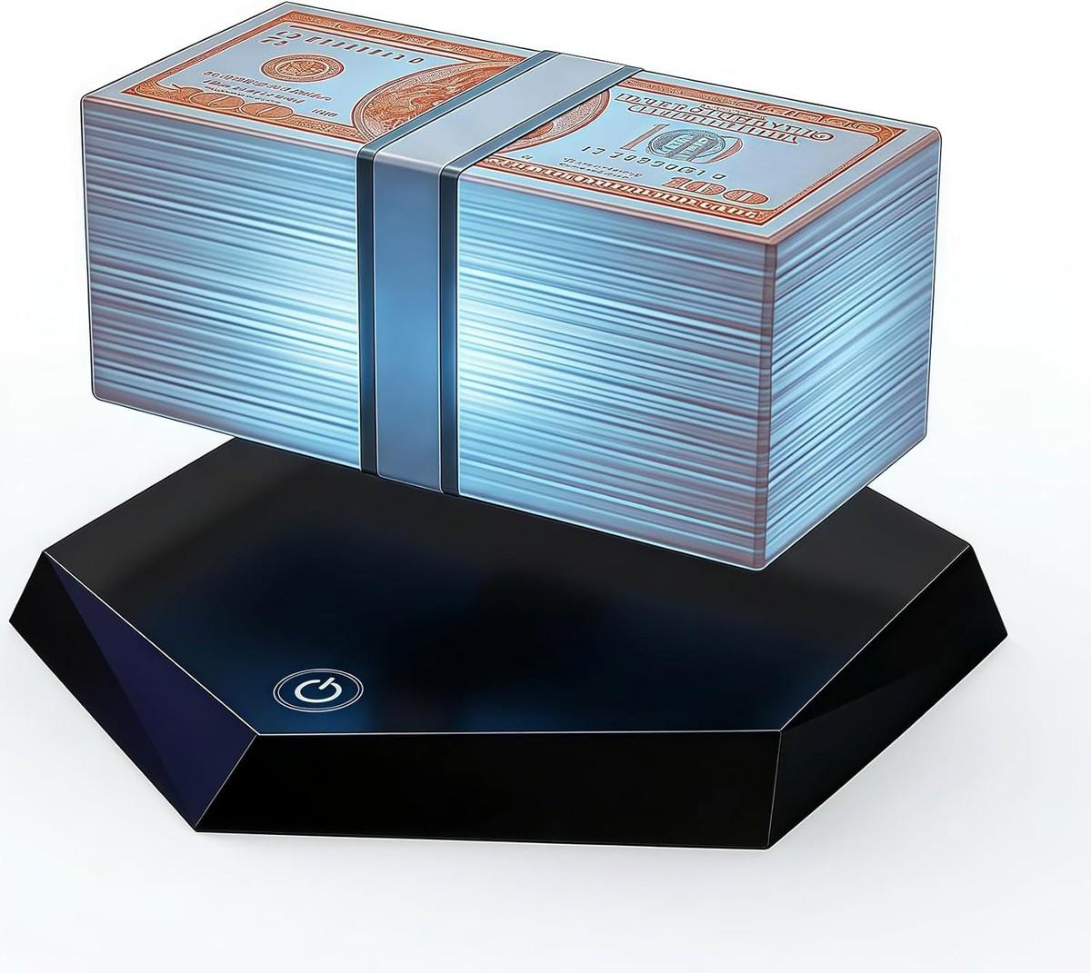 Magnetic Levitation Game Cash Lamp 360° Rotating Floating Money Stack with 3 Color Modes Touch Base, USB Powered Mini GTA Style